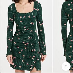 Free people NWT Celia mini dress long sleeve bodycon green pink flowers